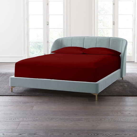 24" Deep Pockets - King Fitted Sheet with 2 Pillowcases 600-TC Egyptian Cotton 3-PC Set - Burgundy