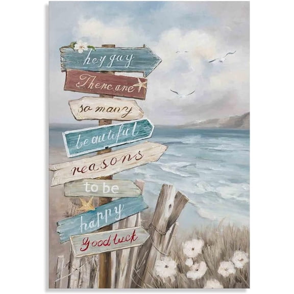 Aqua Beach Inspirational Wall Art: Framed Motivational Wall Decor Ocean Scenery Positive Canvas Prints For Bathroom Bedroom Home Decorations 12"x16"