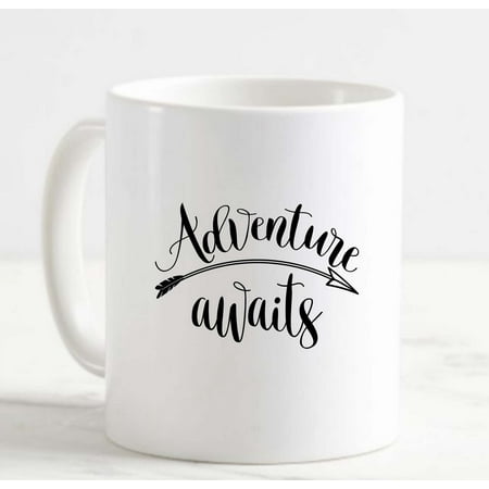 

Large Coffee Mug Adventure Awaits Curved Arrow Reusable Travel Cursive Font Ceramic Coffee Mug 15 oz Funny Gifts for women or men