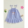 thumbnail image 4 of BemeyourBBs Toddler Baby Girls Baseball Dress Little Baby Girl Summer Dress 6 12 18 24 Months 2 3 4 Years Cute Baseball Embroidery Striped Print Sleeveless Tie up Strap Casual A-Line Dress, 4 of 9