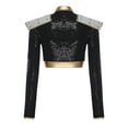 thumbnail image 4 of Choomomo Women's Shoulder Epaulet Crop Top Singer Dance Jacket Sequin Long Sleeve & Front Zipper Black 3XL, 4 of 6