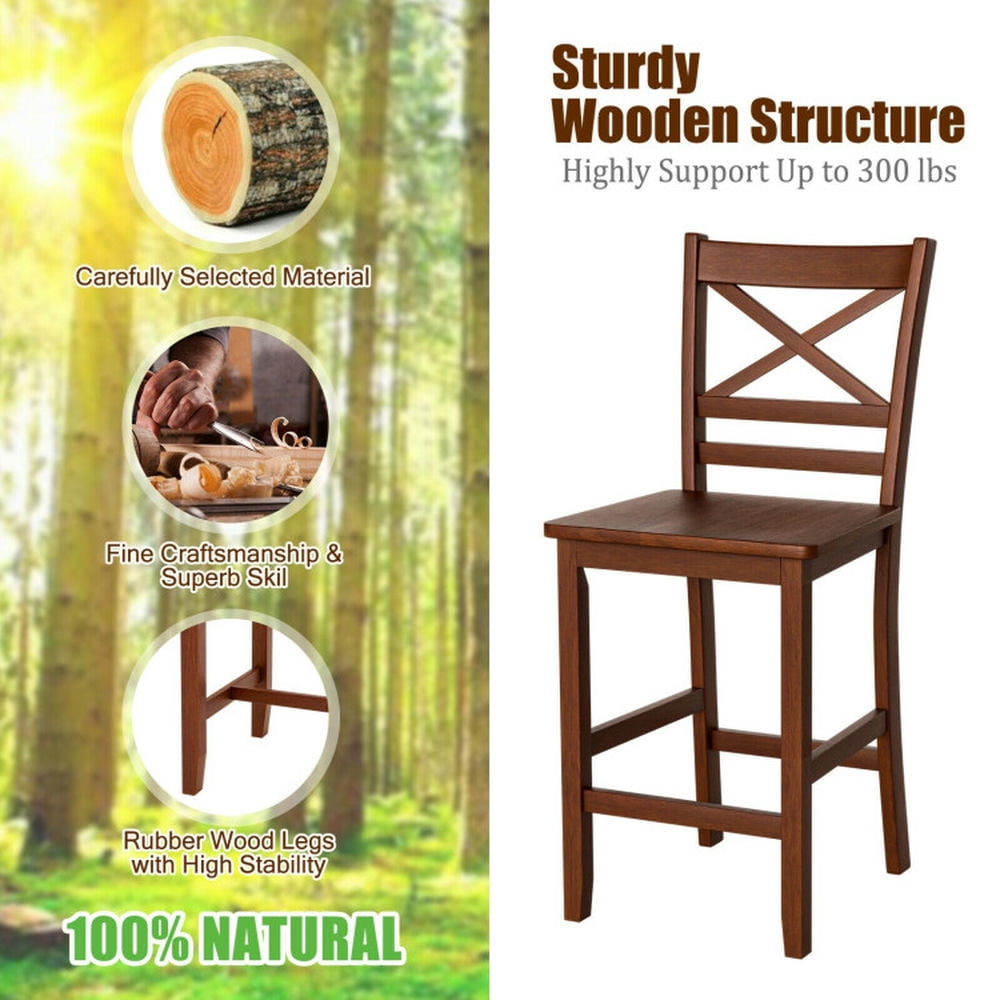 Demi Bonn Set of 2 Bar Stools 25" Counter Height Bar Stools with Rubber Wood Legs, Modern Dining Chair with Backrests, Brown