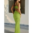thumbnail image 3 of Women'S 2 Piece Sets Summer Beach Sexy- Ruched Backless - Top and Cut Out Skirt Night Out Dress Green M, 3 of 6