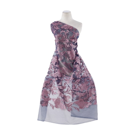 Zelouf Ayllia Floral Embroidery Mesh  , Sewing, DIY, Crafts Fabric by the Yard, Navy/rose, 3 Yard