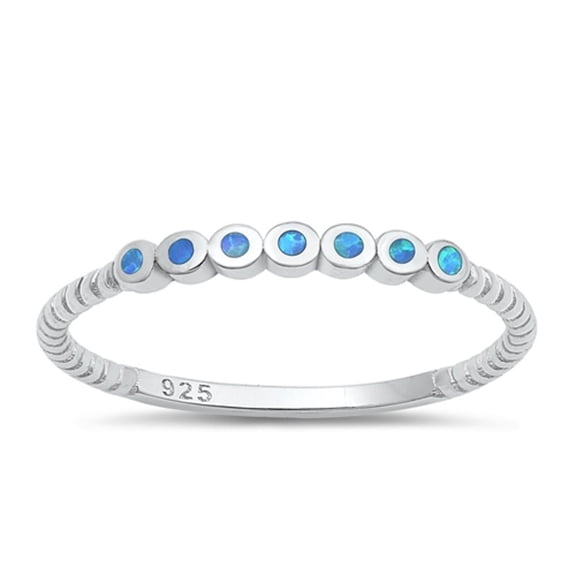 CHOOSE YOUR COLOR Blue Simulated Opal Stacking Ring .925 Sterling Silver Band CZ Female Size 10