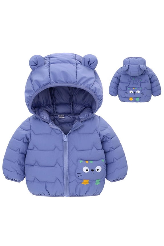 Autumn Winter Kids Down Coat Baby Boy Cartoon Warm Eear Jacket Toddler Girl Zipper Overcoat Children Ski Outerwear 1-6T For Kids