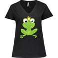 thumbnail image 3 of Inktastic Cute Frog, Green Frog, Crown, Frog Prince Women's Plus Size V-Neck T-Shirt, 3 of 5