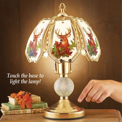 Northwoods Cabin Deer Touch Desk Lamp With Gold Base And Glass