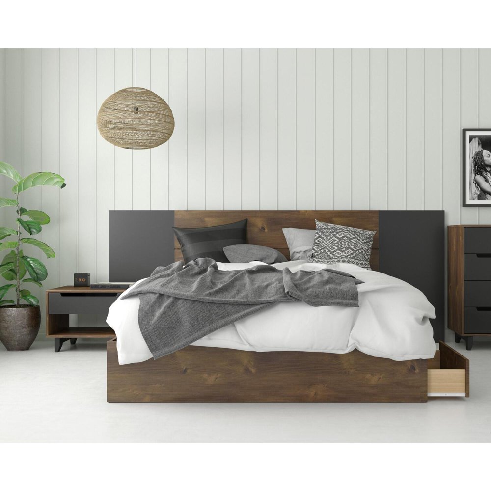 Nexera Oscuro Queen Size Platform Bed Set 402143, Truffle & Black