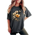 thumbnail image 2 of LEBONYARD Womens Summer Tops with Sleeves,Women's Fashion Summer Round Neck Drop Sleeves Leisure Short Sleeve Flower Printing Tops Dark Gray M, 2 of 7