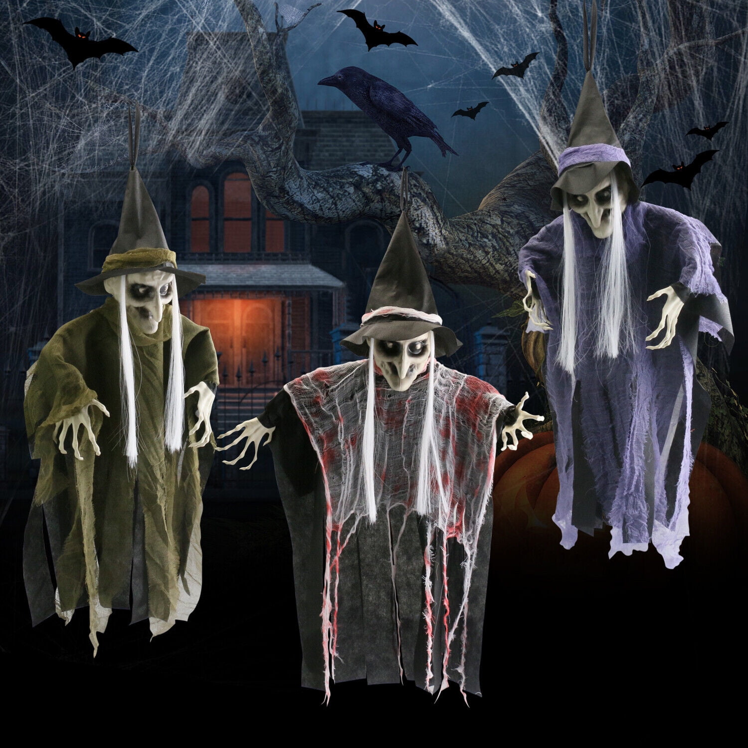 Haunted House Hanging Witch Skeleton Scary Props Halloween ...