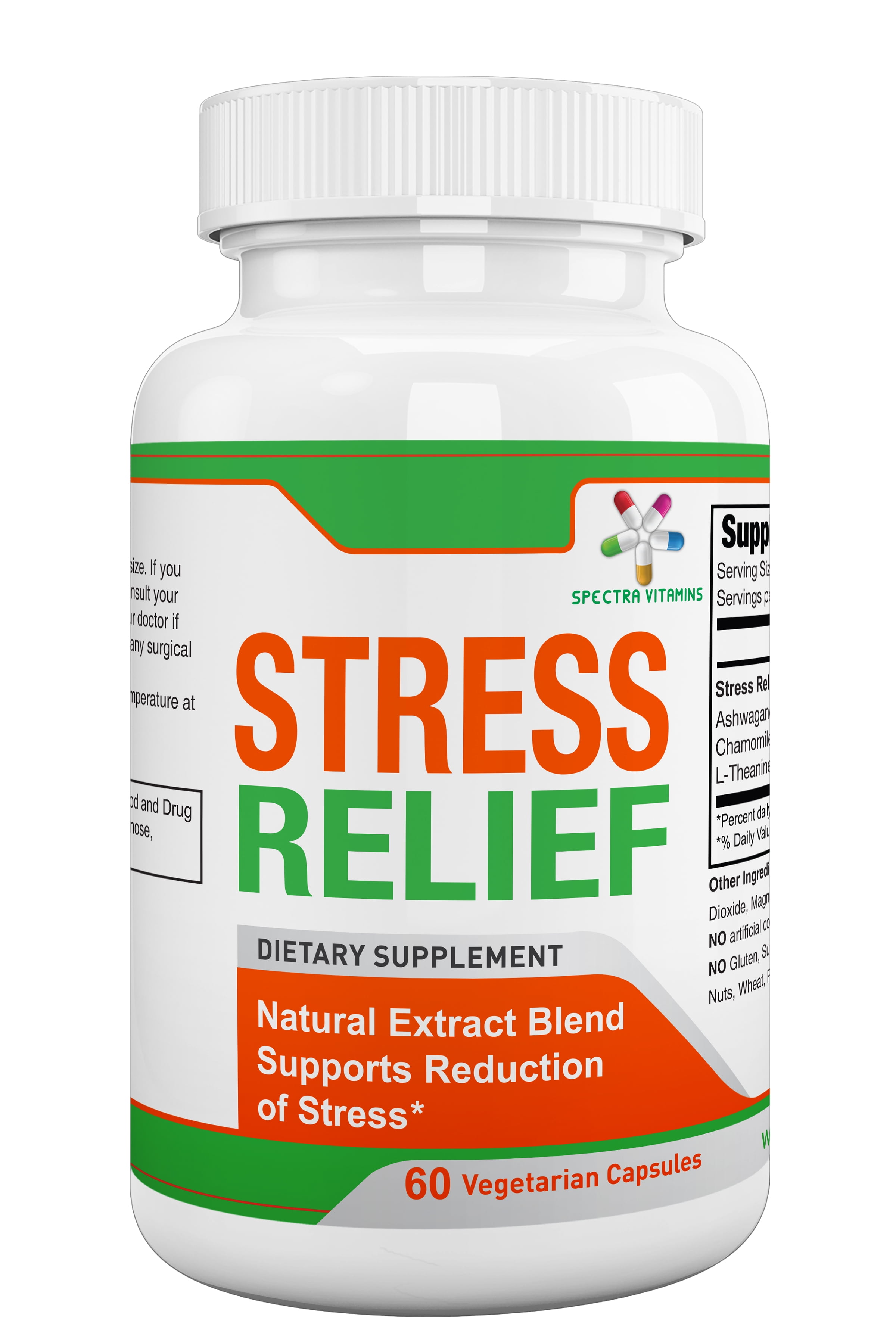 Spectra Vitamins STRESS RELIEF Natural Supplement - Herbal Formula with Ashwagandha, L-Theanine, Chamomile, Supports to Relax and Calm Mind, 60 capsules