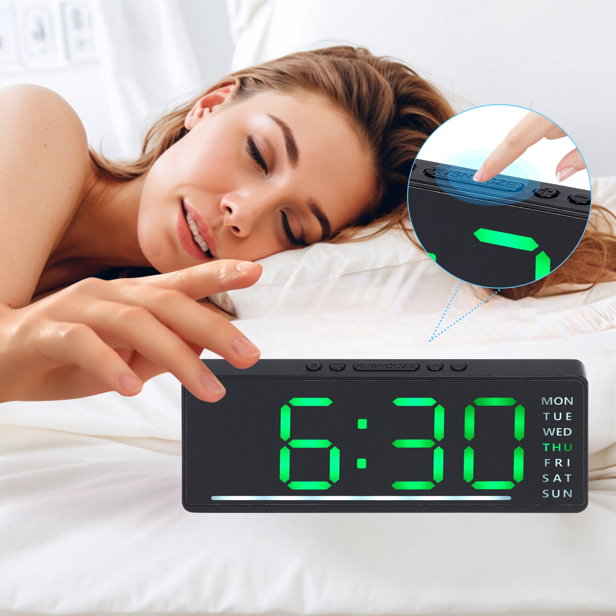 Unique Bargains 2 Pcs Digital Dual Alarm Clock 6.1 x 2.4 x 1 in Green/Orange