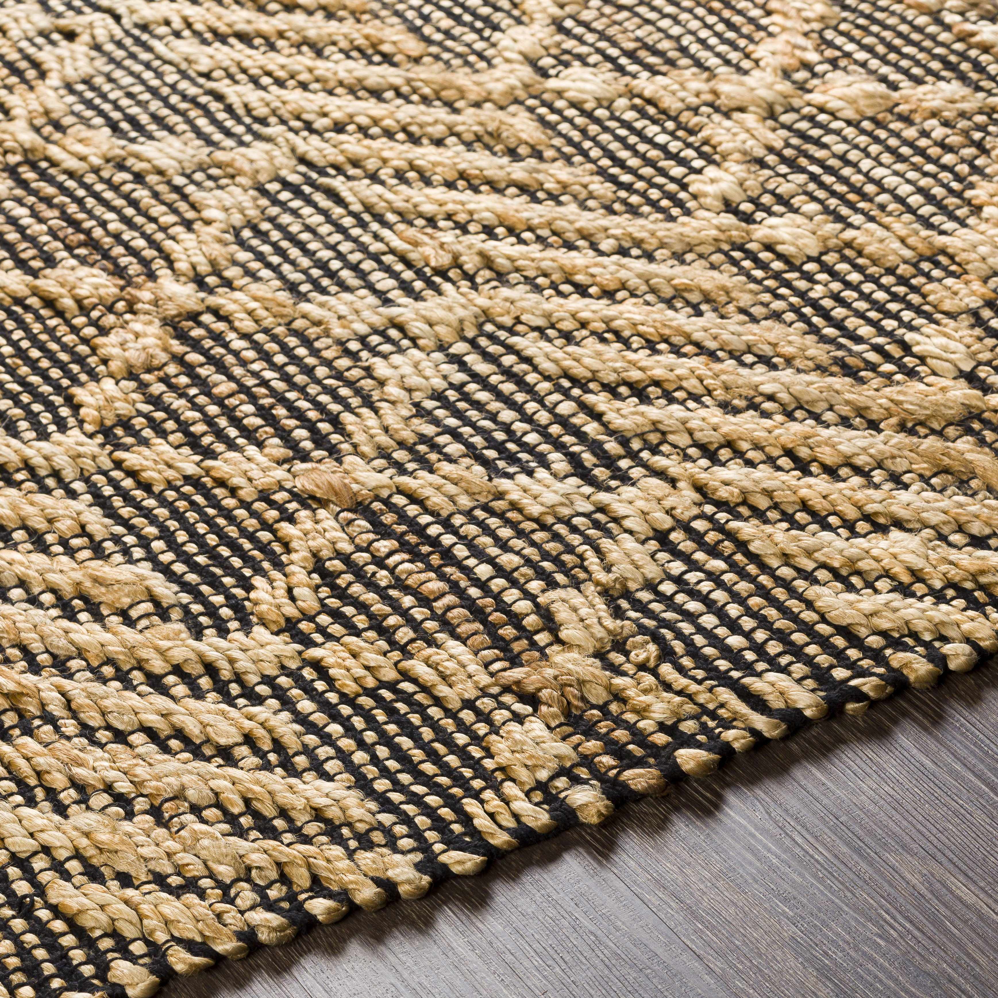 Hauteloom Malidong Jute Living Room, Bedroom Area Rug - Bohemian, Transitional - Tan, Black - 8'10" x 12'