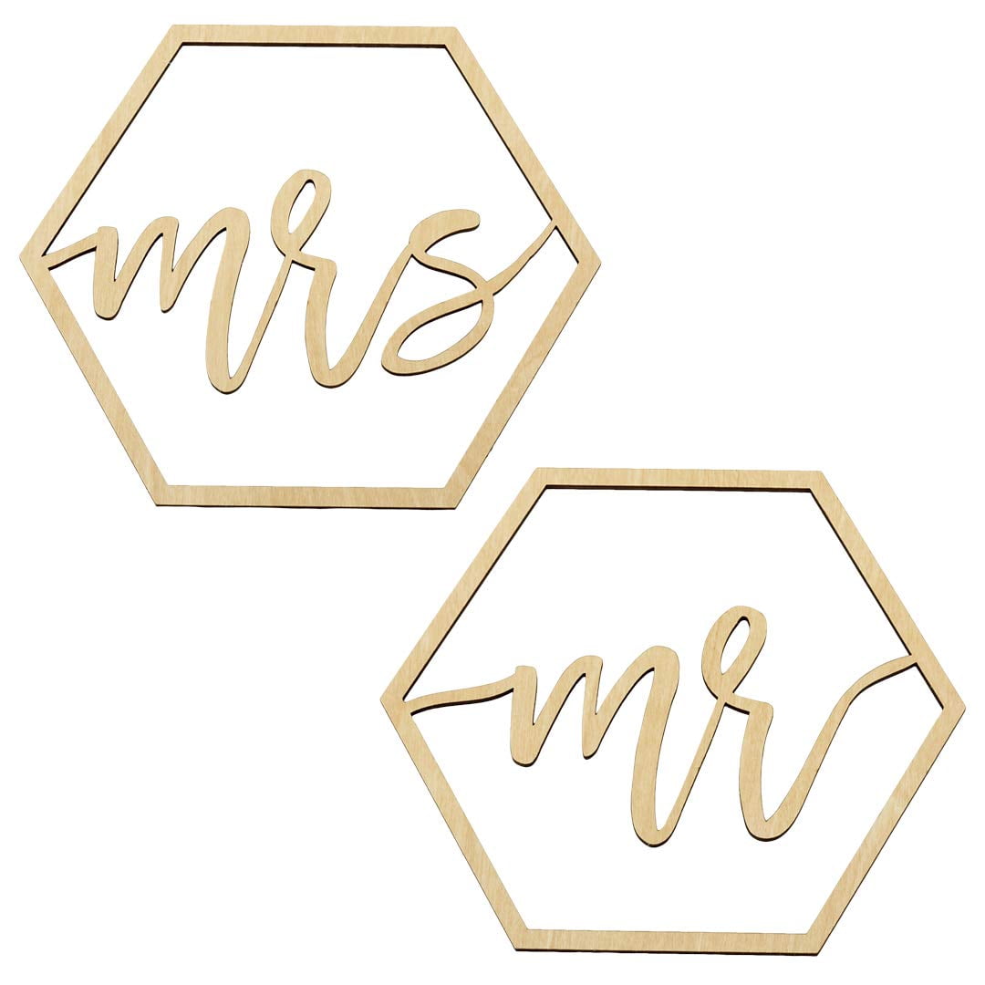 Koyal Wholesale Mr & Mrs Chair Signs, Set of 2 Scripted Hexagon Laser ...