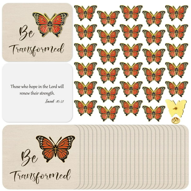 Set de 30 Pines Religiosos en Forma de Mariposa Sayglossy con Tarjetas Bíblicas