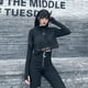 thumbnail image 4 of Gothic Punk Mujeres Mangas Largas Crop Top Con Capucha Pullover Camiseta Negro S Colcomx Top corto con capucha para mujer, 4 of 8