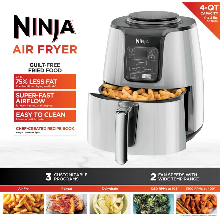Free Shipping! Ninja Air Fryer AF100WMWH 4 Qt with Nonstick Basket