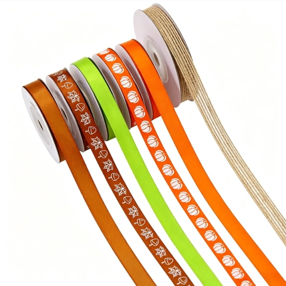 Fall Ribbon Thanksgiving Thin Ribbon Set for Fall Wreath Wrapping Crafts Decor (6 Rolls)