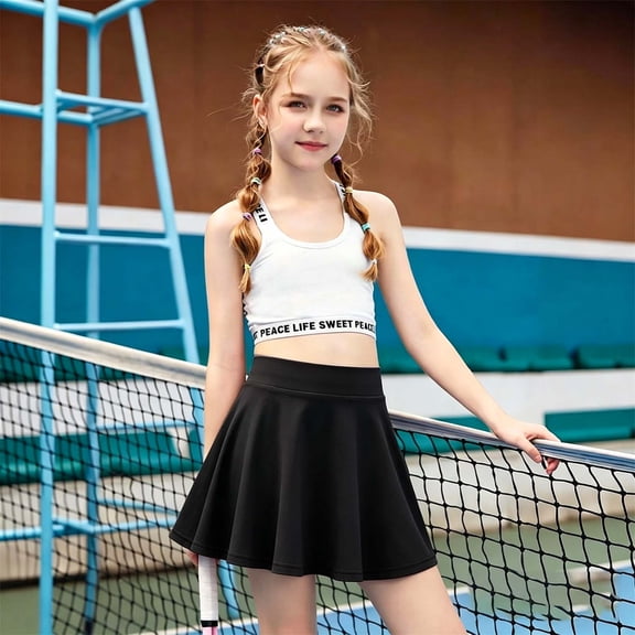 ZHOGXU Kids Girls Summer Skirt High Waist Solid Color Comfortable Fashion Tennis Athletic Skirt For Sports Activities,Dark Blue,3-4 Years