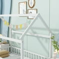 thumbnail image 5 of PAPROOS Twin Size House Floor Bed, Solid Wood House Bed with Roof Frame and Safety Guardrails, Twin Floor Bed for Little Girls Boys, No Box Spring Needed, White, 5 of 8