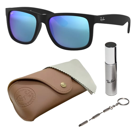 Ray-Ban RB4165F Square Shaped Non-Polarized Sunglasses for Men - Includes Official RAYBAN Eyewear Kit - Ideal Formal & Casual Wear Sunglasses - Blue Mirror Lens