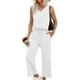 thumbnail image 2 of bnaln Two Piece Sets for Women Summer Vacation Travel Outfits V Neck Loose Sleeveless Tank Tops Wide Leg Pants Tracksuit Soft Cozy Loungewear Casual Sweatsuit Matching Lounge Sets, 2 of 9