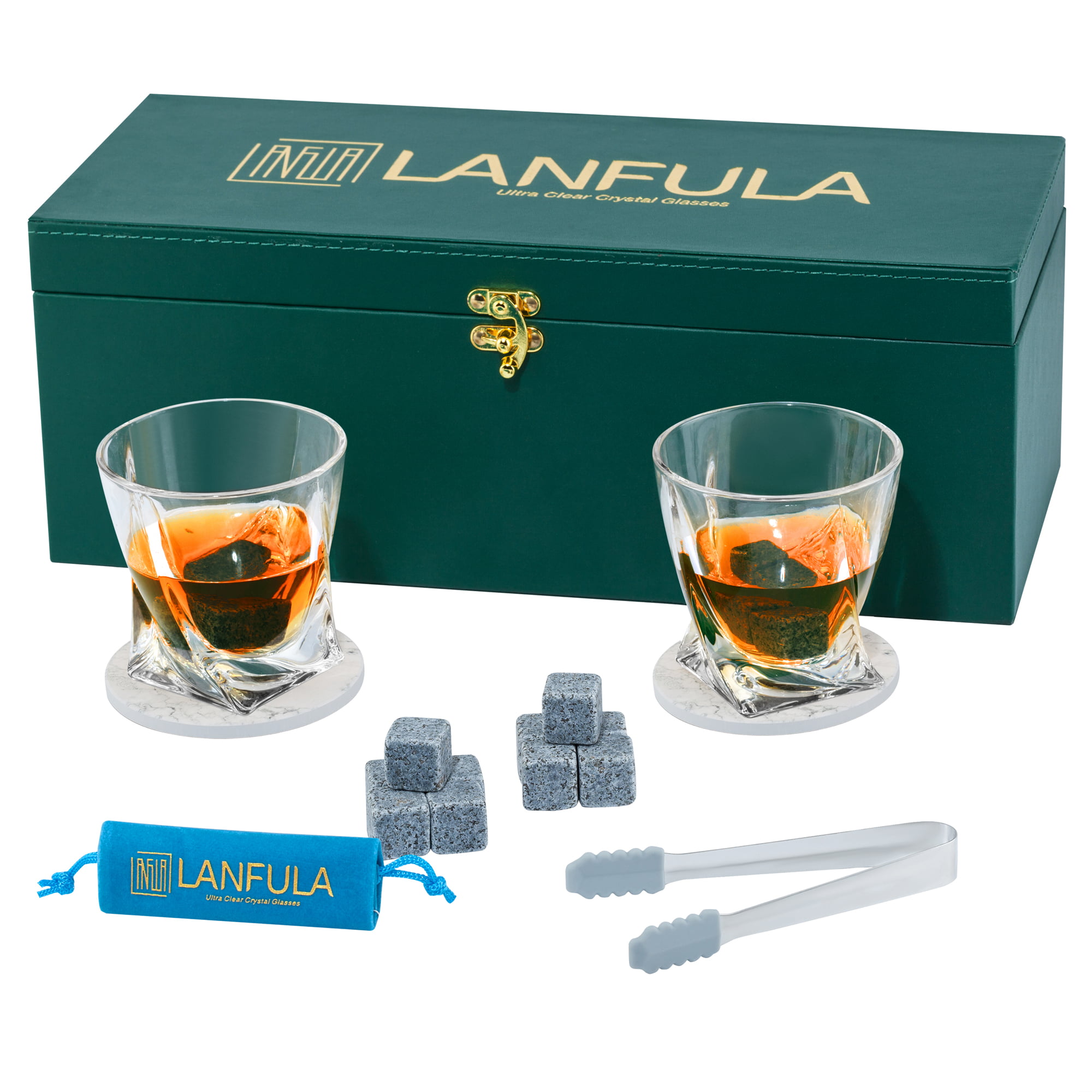 10 oz Protective Box LANFULA Crystal Whiskey Glass Set of 2 Premium Lead Free Crystal Old Fashioned Twist Cocktail Tumblers