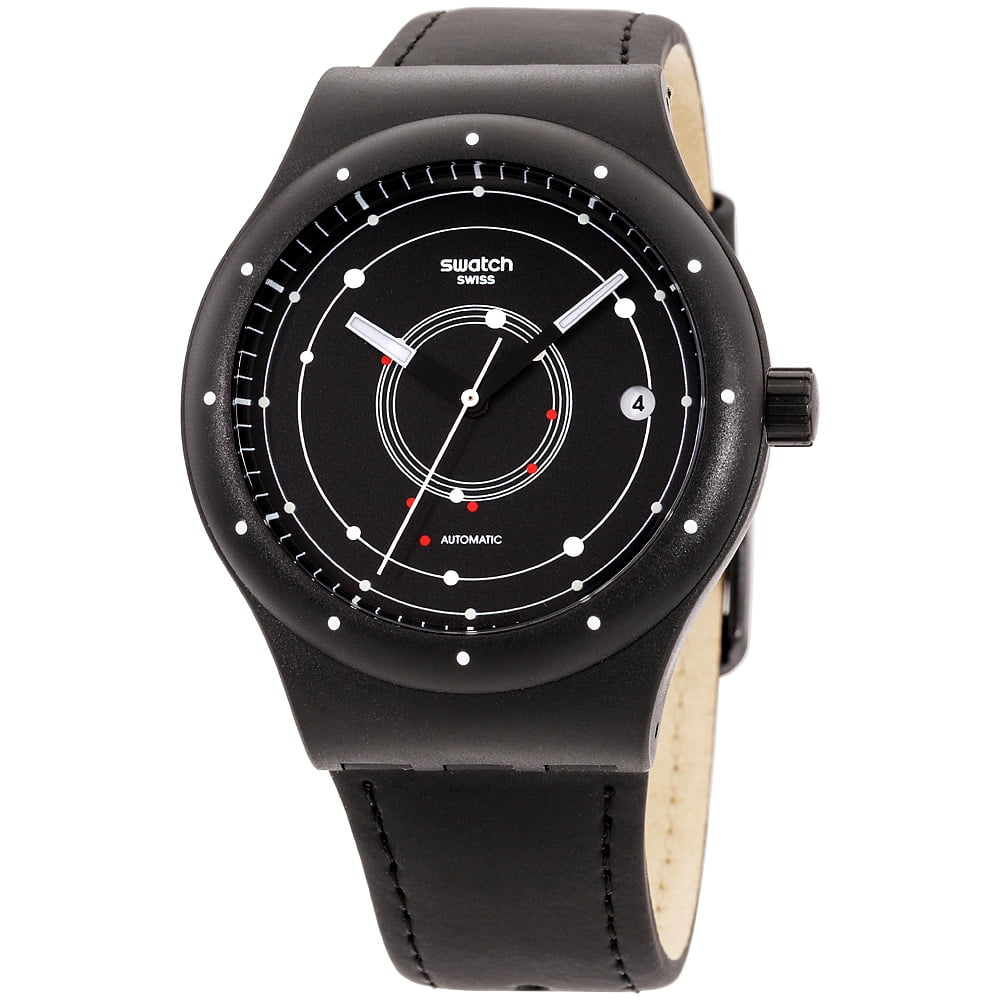 Swatch Swatch Originals Sistem51 Black Dial Leather Strap Unisex Watch SUTB400