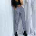 thumbnail image 4 of UDIYO Women High Waist Baggy Reflective Long Pants Elastic Waist Ankle Tie Trousers, 4 of 7