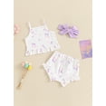thumbnail image 4 of vera natura Baby Girls Summer Outfits Star Print Ruffled Hem Cami Tops with Shorts and Bow Headband 3Pcs Set, 4 of 9