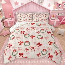Homewish Lovely Bow Knot Bedding Comforter Set,Christmas Flower Wreath Twin Comforter Sets,Red Pink Green Bedding Set For Girl Kids,Microfiber Bedroom Decor Reversible,2-Piece