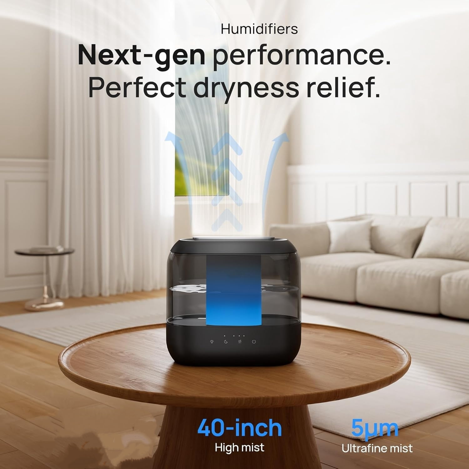 Humidifiers for Bedroom, 4L Top Fill for Large Room, 36H Runtime, 28 dB Quiet Supersized Cool Mist Air Humidifier for Baby Nursery, Plants, Indoor, Night Light, Easy to Clean & Fill, Black