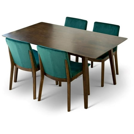 Drew Modern Solid Wood Walnut Kitchen & Dining Room Table and Chairs for 4