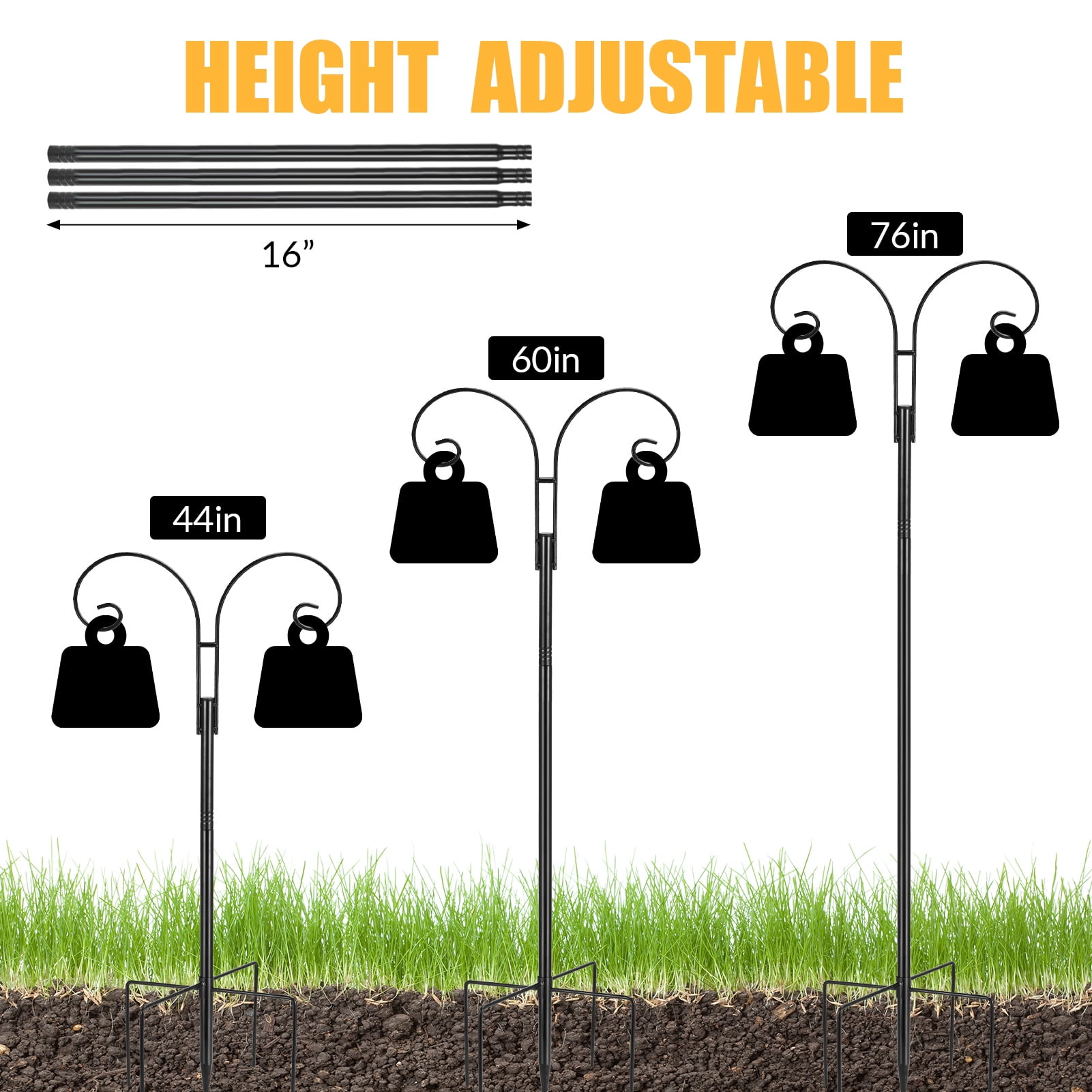 topjuju 2 Pack Adjustable Shepherds Hook for Outdoor with 5 Prong Base, 76 Inch Heavy Duty Two Sided Bird Feeder Pole for Hanging Bird Feeders, Plant Baskets, Solar Light Lanterns, Wind Chimes