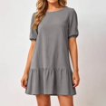 thumbnail image 4 of Women's Summer Puff Sleeve Mini Dress, Casual Crewneck Ruffle Hem Babydoll Dress, Loose Fit Tiered Shift Sundress, 4 of 4