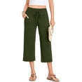 thumbnail image 2 of Womens Capris Pants Summer Casual Loose Drawstring Elastic High Waist Trousers wide Leg 2026 Lounge Beach Cropped Slacks Army Green M, 2 of 5