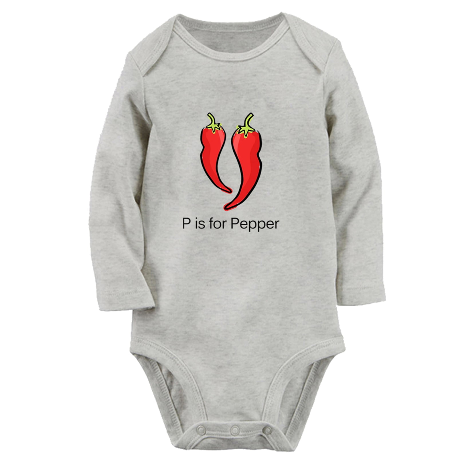iDzn P is For Pepper Funny Rompers, Newborn Baby Unisex Bodysuits, Infant Jumpsuits, Toddler Kids Long Sleeve Oufits (Gray, 0-6 Months)