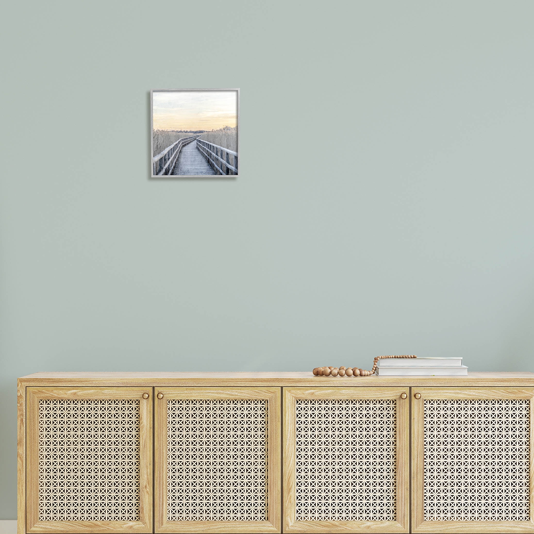 Boardwalk Reeds Rural Path Landscape Graphic Art Gray Framed Art Print Wall Art