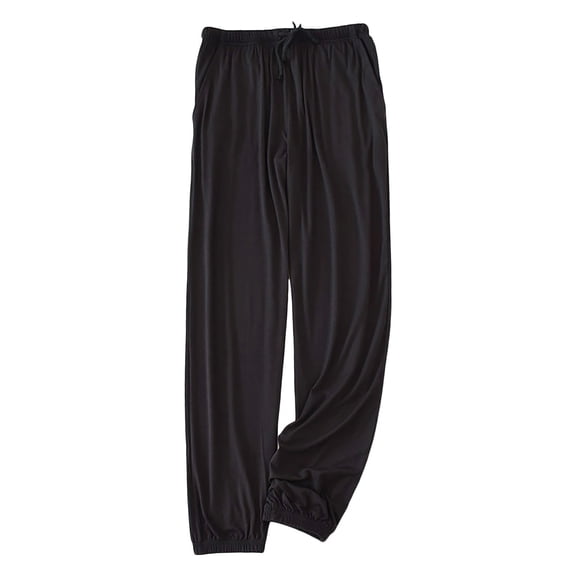 XIAONU Womens Solid Loungewear Pants Elastic Waist Drawstring Jogger Style Sleep Pants Soft Stretchy Loungewear Pants Black