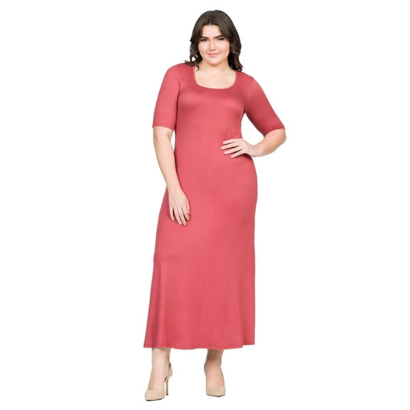 Plus Size Elbow Length Sleeve Maxi Dress