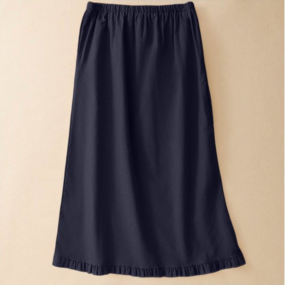Qulqfy Womens Summer Maxi Peasant Long Skirts Cotton Linen Flowy Elastic Waist Navy Drawstring Skirts for Women L