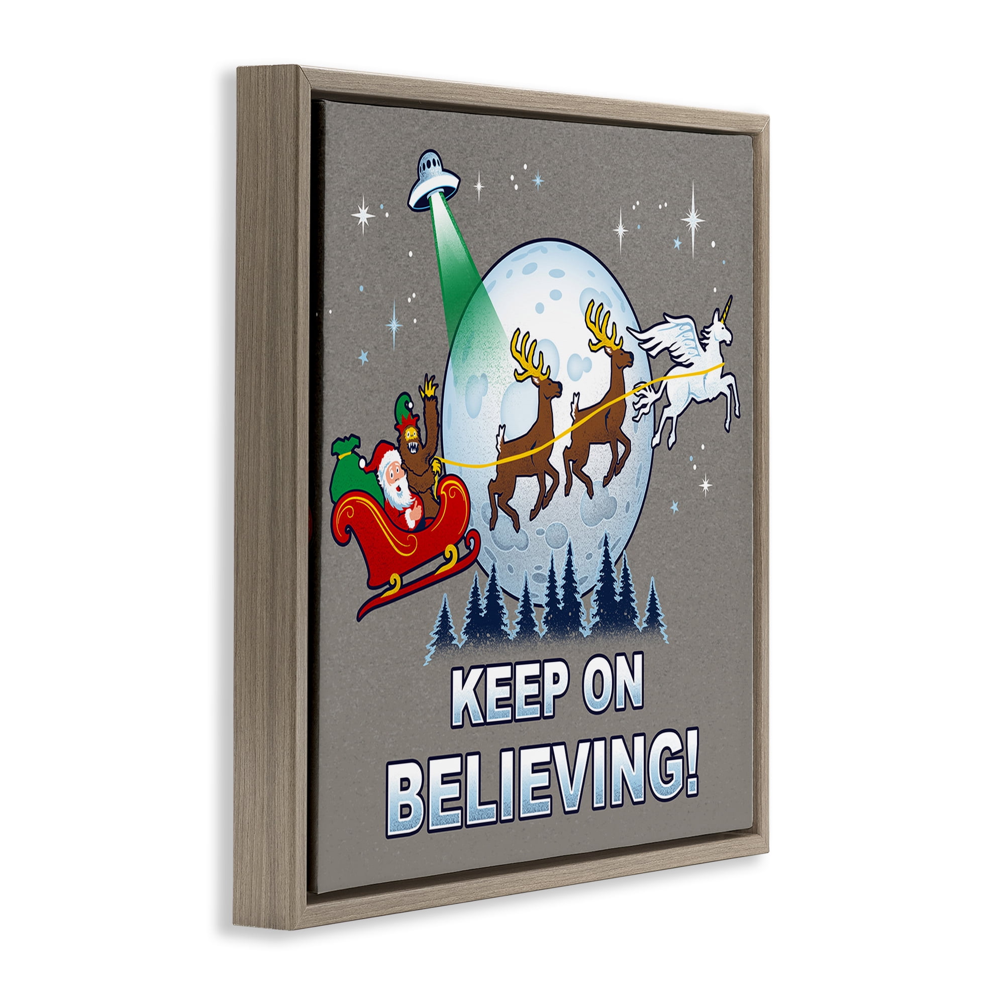 Stupell Industries Keep on Believing Holiday Holiday Painting Brown Floater Framed Canvas Art Prints Wall Art, 25 x 25