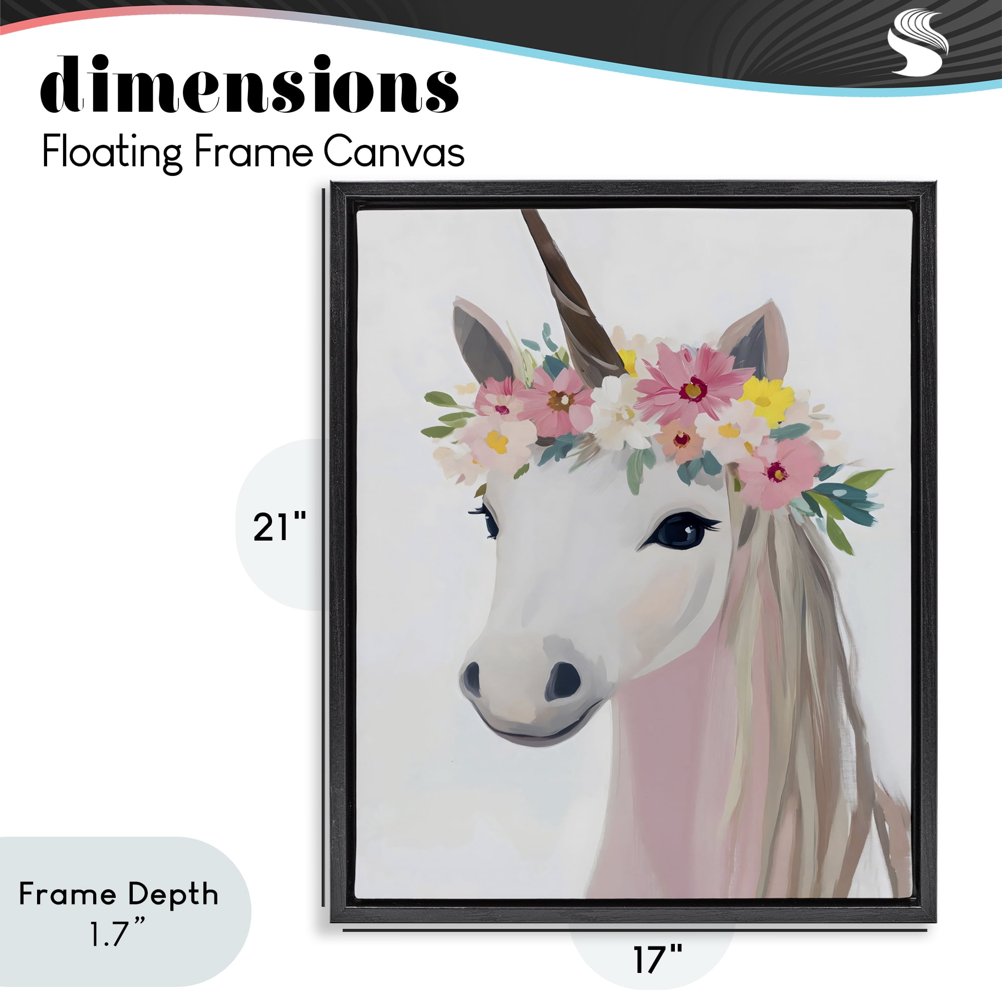 Stupell Industries Flower Crown Unicorn Black Framed Floater Canvas Wall Art, design by The Prints Vibe
