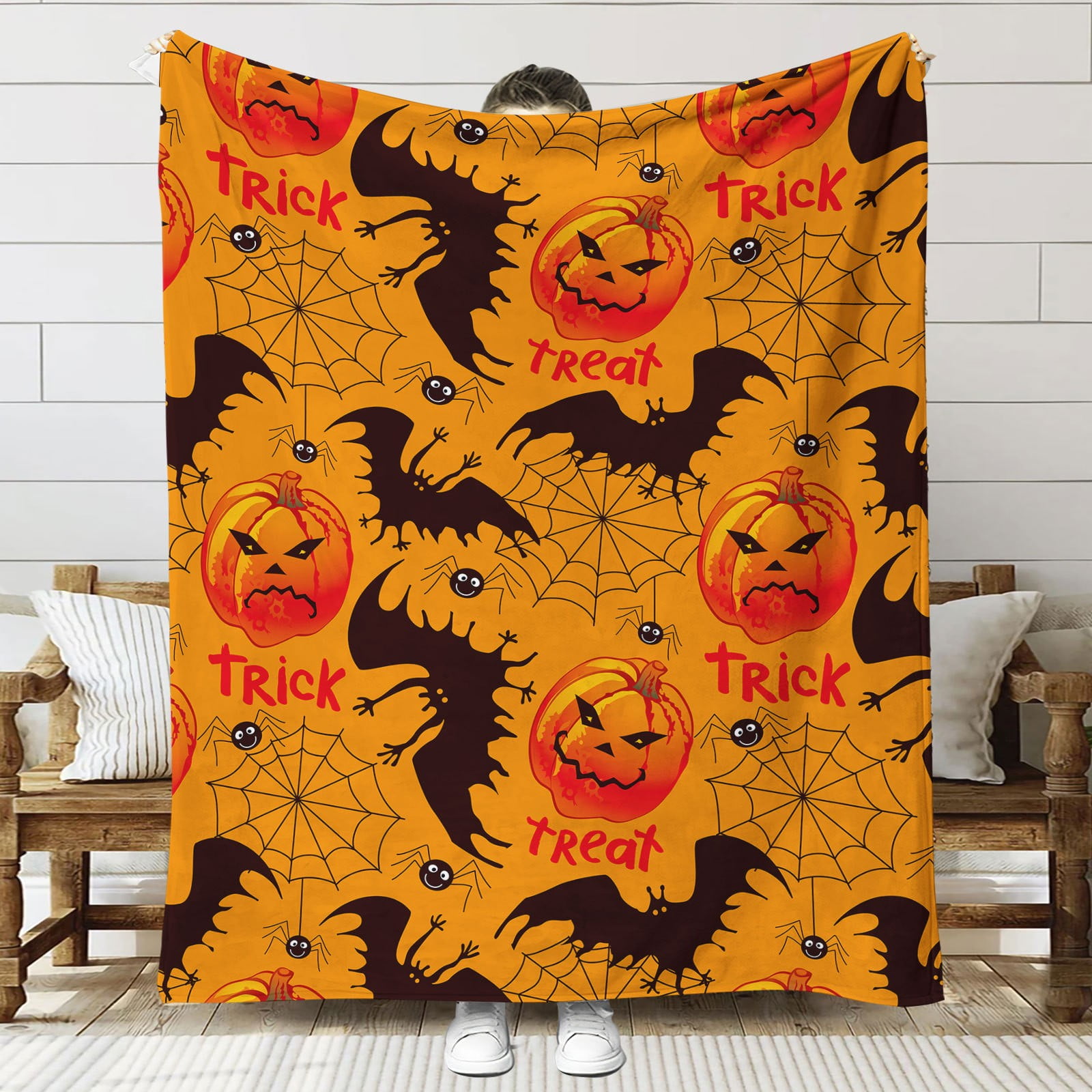 Giunmcul Halloween Pumpkin Pattern Blanket Modern Flannelette Warm Blanket for Bedroom Online Shopping