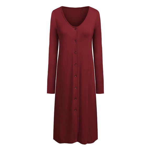 Ekouaer Button Down Nightgown for Women Long Sleeve Sleepwear V Neck Nightshirt Boyfriend Pajama Dress Sleep Dress