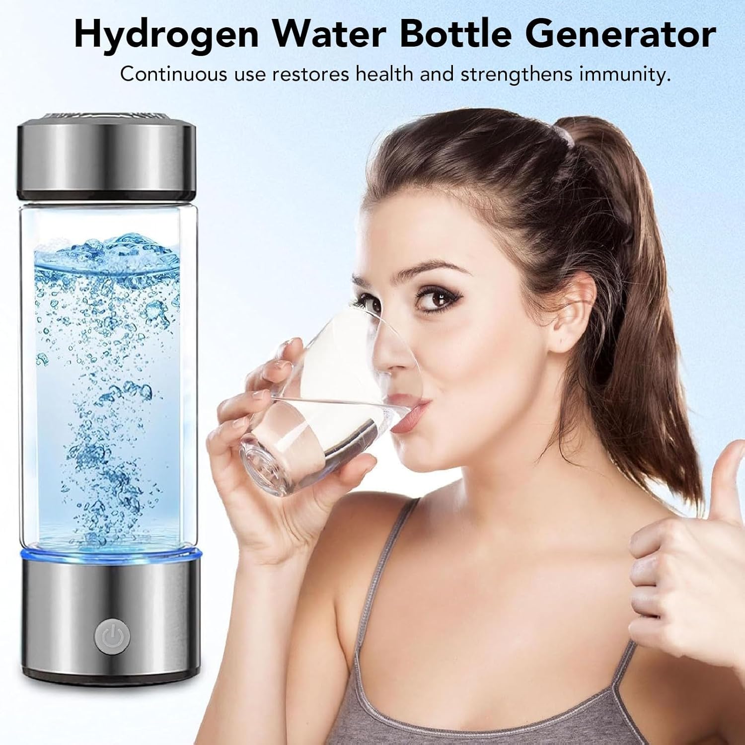 Hydrogen Water Bottle 1000PPB Quick Electrolysis 420ml Water Ionizer Anti Aging Hydrogen Rich Hydrogen Water Bottle Generator Electrolysis Ionizer Cup HydrogeWater Cup Home Office
