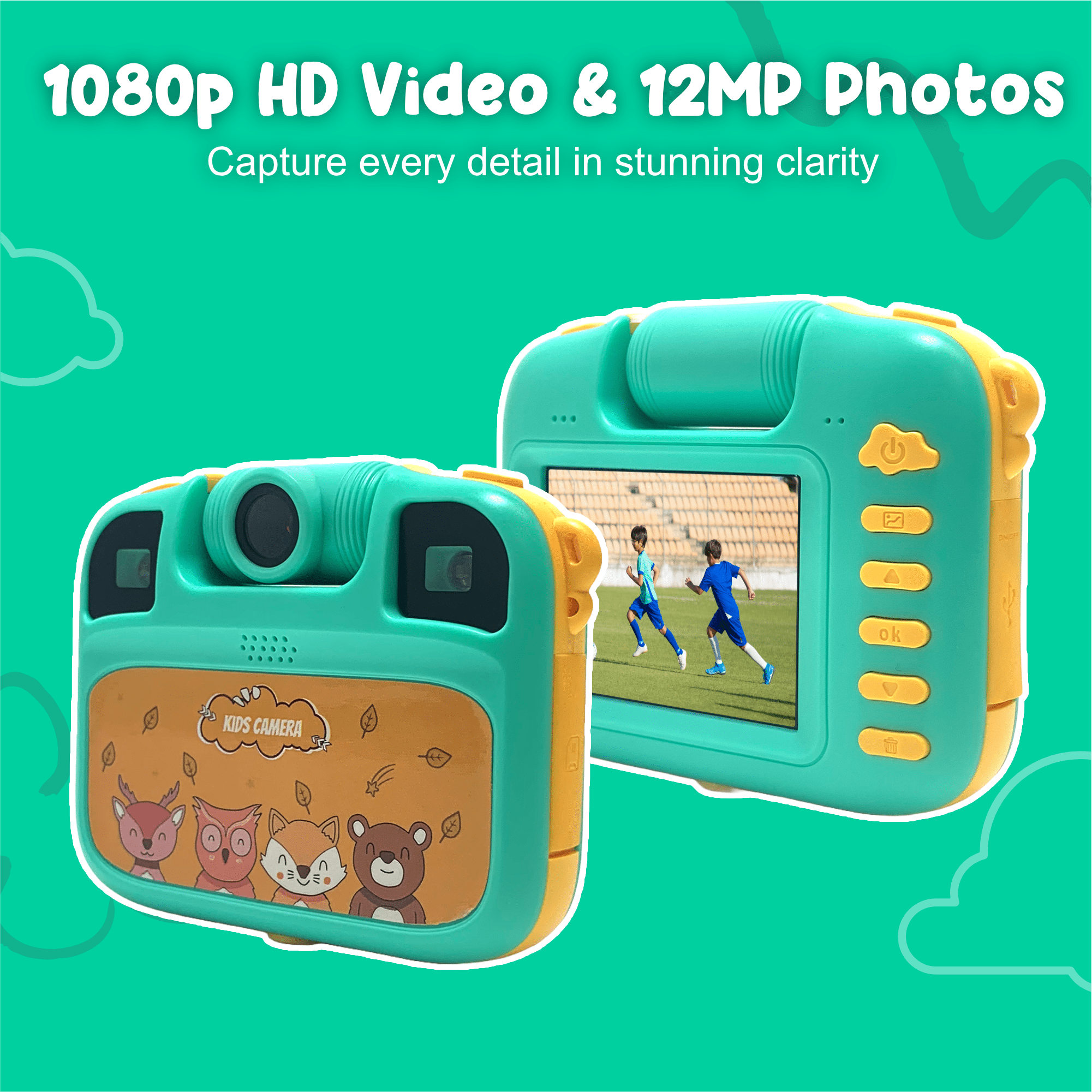 Contixo Waterproof Kids Camera, 1080p HD Digital Camera Toy with 5x Zoom and Built-In Games, Green