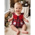 thumbnail image 5 of RUINIXCW Toddler Baby Girl Christmas Outfit Infant Baby Girls Xma Clothes Deer Santa Gingerbread Embroidery Fly Sleeve Plaid Smocked Tops Shorts Set, 5 of 9