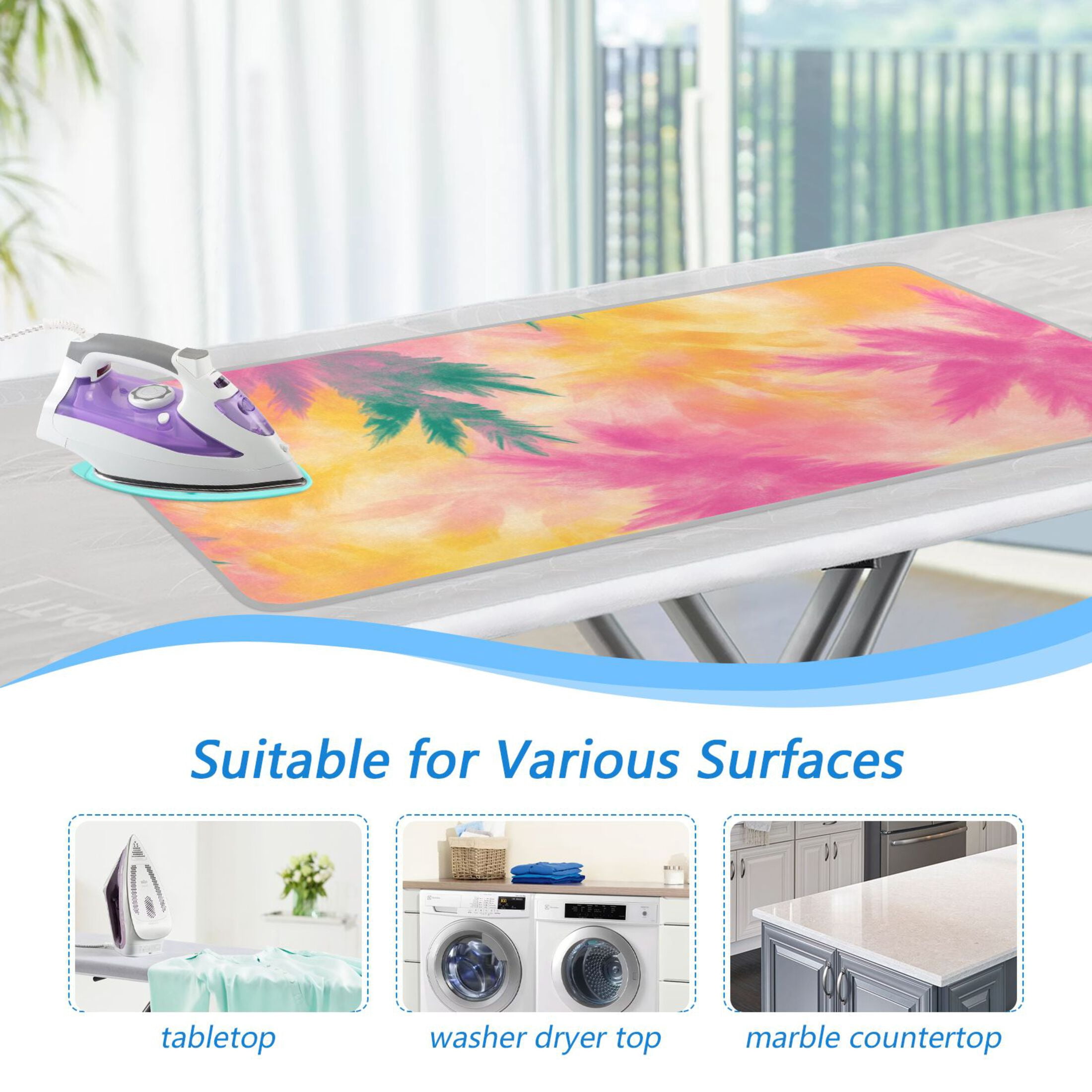 Yellow Pinkish Green Tie Dye Leaves Ironing Mat Blanket Portable Travel Ironing Pad Heat Resistant Pad 47.2" x 27.6”